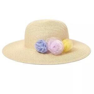 JANIE AND JACK Triple Flower Straw Sun Hat - Sz 4-5 yrs - NWT